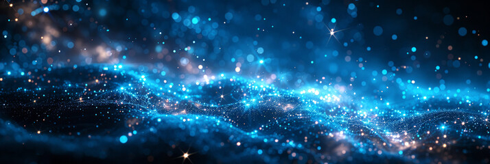 Canvas Print - glowing blue stars and particles in a vast night sky, perfect for representing cosmic phenomena and 