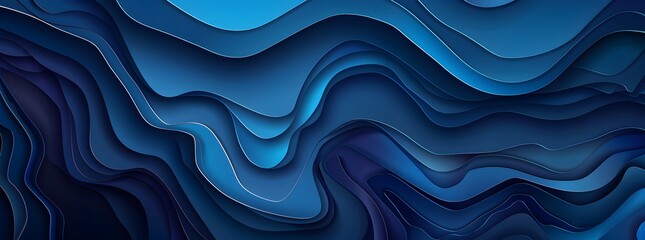 Poster - Blue background with wavy paper cut shapes. Abstract vector illustration of a blue abstract background with paper waves