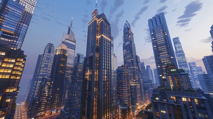 Poster - Cityscape at Dusk with Skyscrapers