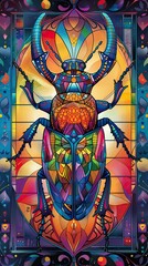 Wall Mural - A colorful bug with a blue head and orange legs