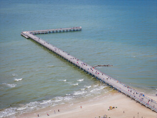 Sticker - Palanga bridge, Lithuania. Aerial drone view of pedestrian pier to Baltic sea