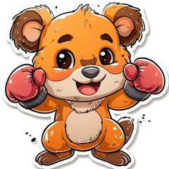  Sticker, kangaroo with boxing gloves boxing in the style of cartoon style on a white background. Drawn in a cutely cute style