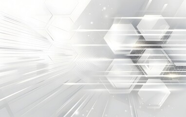 Poster - Abstract white background with hexagon shape and light glowing effect for technology, science or medical concept design vector Illustration