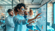 © Катерина Євтехова - a  of a consultant using an interactive touch screen to showcase workflow optimizations to a group of executives, business consulting, management, business developmen