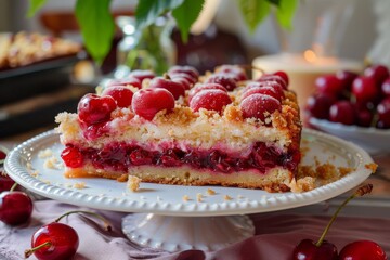 Canvas Print - tasty cherry crumble cake