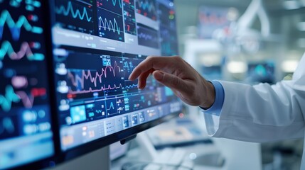 Poster - A doctor is pointing at a monitor that shows a heart rate