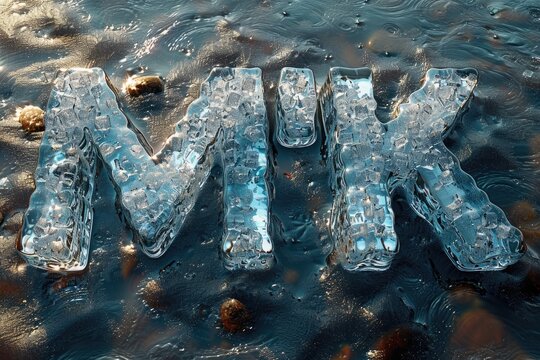 Ice Melt Text letters that appear, melting ice, water pooling