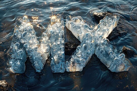 Ice Melt Text letters that appear, melting ice, water pooling