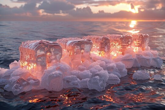 Ice Melt Text letters that appear, melting ice, water pooling