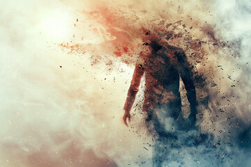 Wall Mural - concept burnout - male afro american person who hold his head or neck with hands because of exhaustion and pain