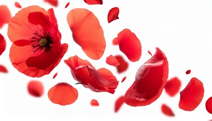 Wall Mural - some flower poppy petals flew isolated on white background