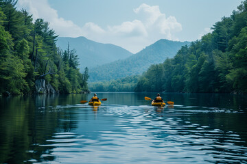 Sticker - Kayaking and paddleboarding on a calm lake