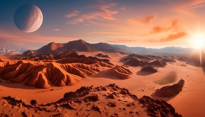 Canvas Print - landscape on planet mars scenic desert scene on the red planet 3d space illustration