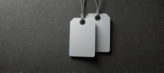 Two empty white price tags on a grey background