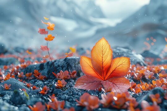 Nature Elements such as leaves grainy gradients vibrant tones.