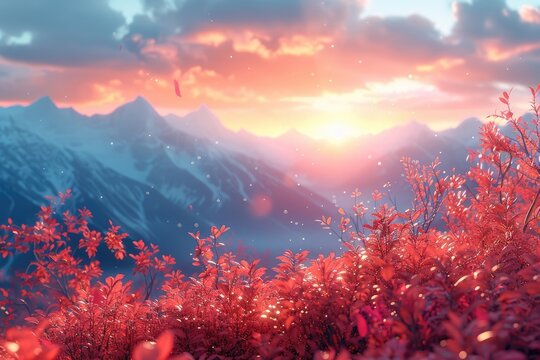 Nature Elements such as leaves grainy gradients vibrant tones.