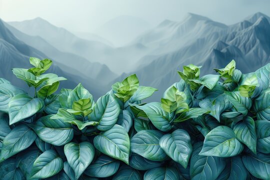 Nature Elements such as leaves grainy gradients vibrant tones.