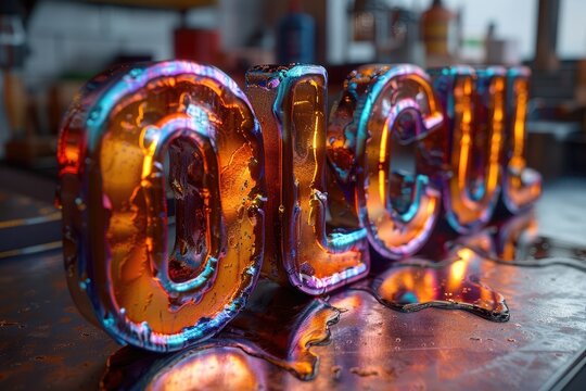 Oil Slick Text letters resemble an oil slick,iridescent colors glossy