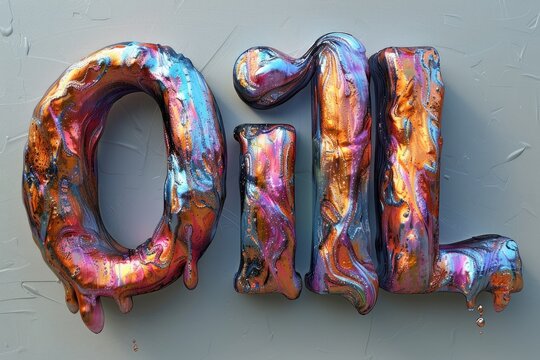 Oil Slick Text letters resemble an oil slick,iridescent colors glossy