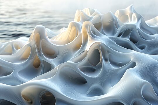 Organic Forms waves flowing shapes, grainy gradients emphasize their fluidity.