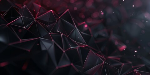 Wall Mural - Abstract 3d low poly background. Black and glossy with bright neon wireframe. High quality photo