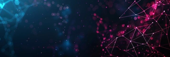 Poster - Abstract plexus structure of many glowing lines and particles. Connection concept. Creative technological background with digital composition and optical flares. 3d rendering