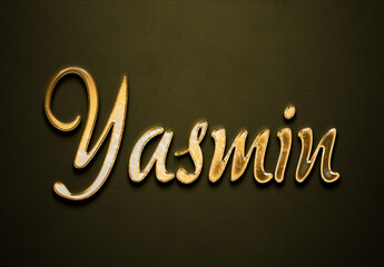 Poster - Old gold text effect of Arabic name Yasmin with 3D glossy style Mockup.