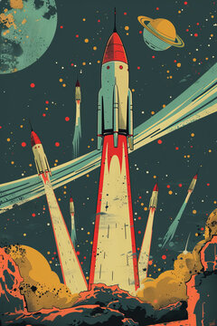 the front cover of space comics, in the style of interior scenes, golden age illustrations, pictorial space,generative ai