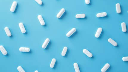 Sticker - White tablets in capsules on blue background