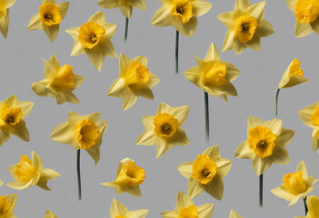 Wall Mural - Set of beautiful yellow daffodil flowers isolated over a transparent background