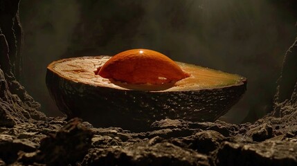 Sticker -   Avocado close-up with fruit in bowl on ground