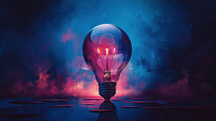 Poster -   A light bulb floats in water with a crimson glow emanating from its center