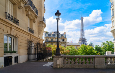 Sticker - famous Eiffel Tower landmark and Paris city at summer, Paris France