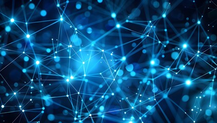 Poster - Abstract digital background with blue polygonal network lines and dots, AI technology concept