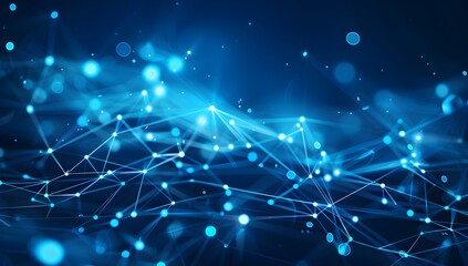 Poster - Abstract digital background with blue polygonal network lines and dots, AI technology concept