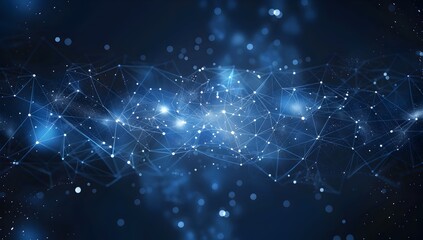 Poster - Abstract digital background with blue polygonal network lines and dots, AI technology concept