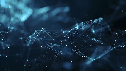 Poster - Abstract digital background with blue polygonal network lines and dots, AI technology concept