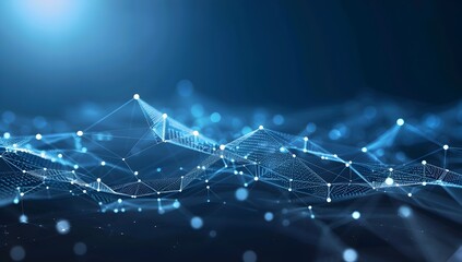 Poster - Abstract digital background with blue polygonal network lines and dots, AI technology concept