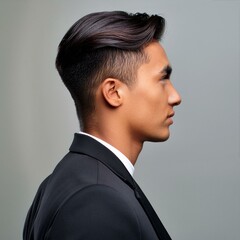 man with a slick back hairstyle