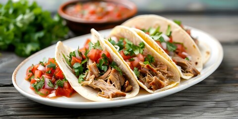 Canvas Print - Capturing the Vibrancy of Authentic Mexican Carnitas Taco Platter with Zesty Salsa. Concept Mexican Cuisine, Carnitas Tacos, Vibrant Food Photography