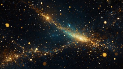 space galaxy science fiction gold stars blue purple black background