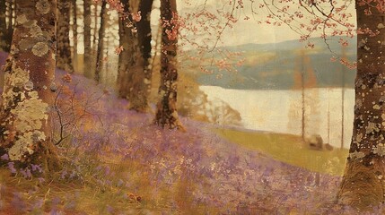 Poster -  Purple trees and water in a forest