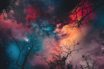 Wall Mural - Dramatic Sky Stars. Cosmic Galaxy with Colorful Abstract Space Background