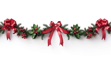 Sticker - Xmas ribbon garland as a realistic decor element on a white background