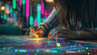 © Oleksiy - Double exposure of woman's hands making notes with forex graph hologram. Concept technical analysis