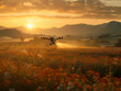 © Vitalii But - small plane gracefully flies above a vibrant field of flowers, creating a whimsical and picturesque scene.