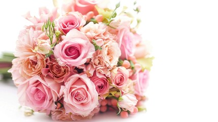 Wall Mural - Pink wedding bouquet in a white background