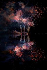 Canvas Print - Fireworks display is reflected in water