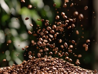 Sticker - Pile of coffee beans is scattered in air