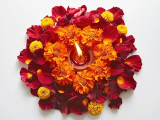 Wall Mural - Candle is lit in vase of flowers